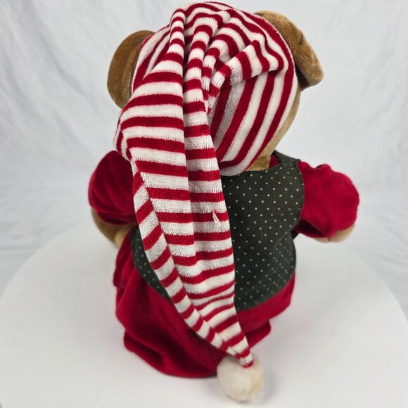 1992 Commonwealth Brown Teddy Bear 16" Plush Christmas Red White Outfit Vest Hat - Picture 3 of 6